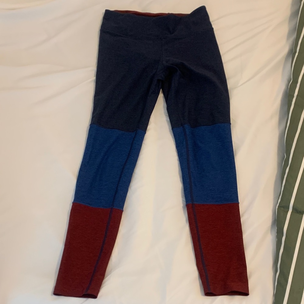 Outdoor Voices Color Block Leggings in Navy, Blue, and Maroon